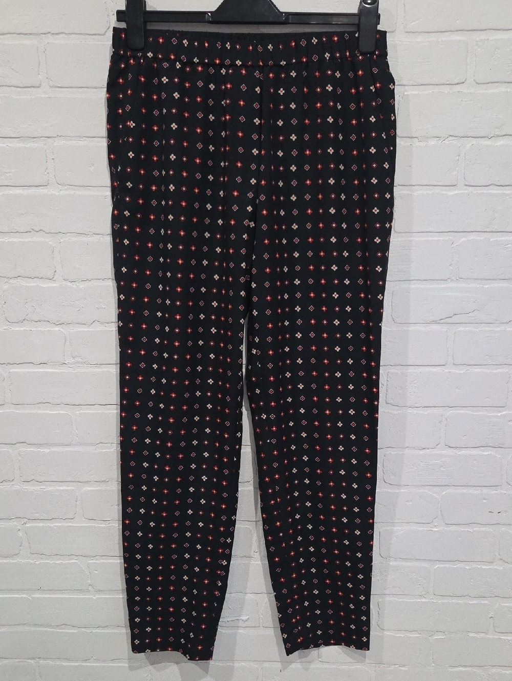 Thakoon Black Pants with Red and White Geo Print